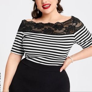SHEIN striped off shoulder tee